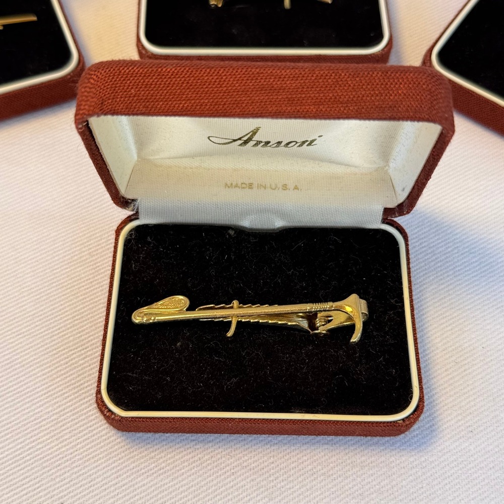 Vintage Anson Golf Club Gold Tone Tie Clip Bar Clasp with Original Box USA NOS